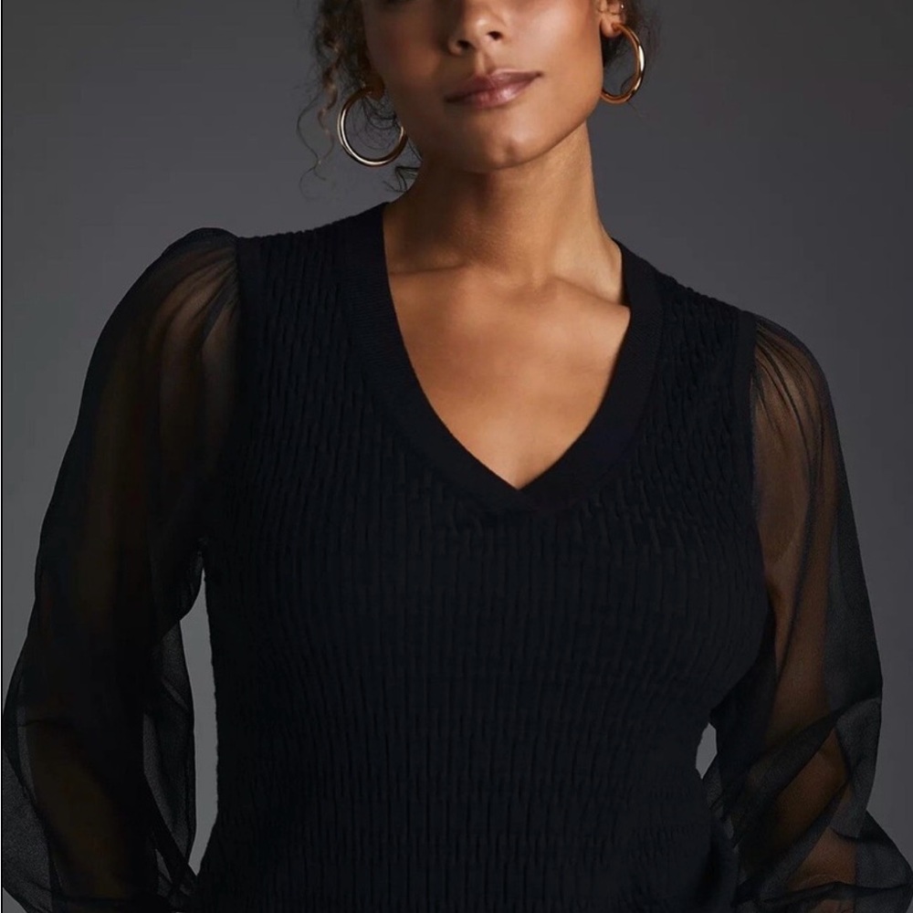 Anthropologie Maeve Textured V-Neck Sweater in Black